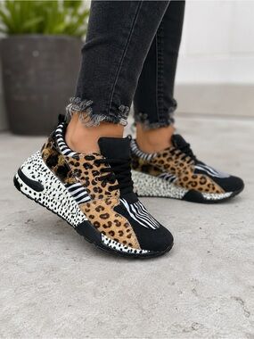 Steve Madden Cliff Mixed Animal Print Platform Sneakers Women’s 7.5 Black